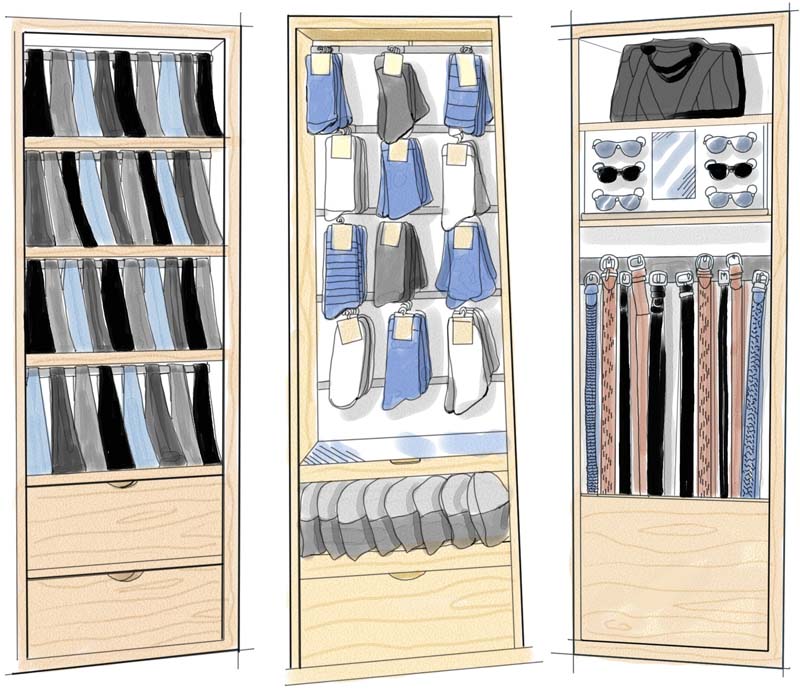 Ilustraciones de módulos de armarios de tiendas de ropa